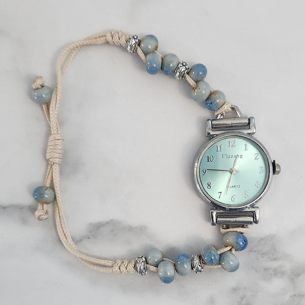 Ceramic Green Dial Beaded Bracelet Watch With Wax Rope - Picture 2 of 12